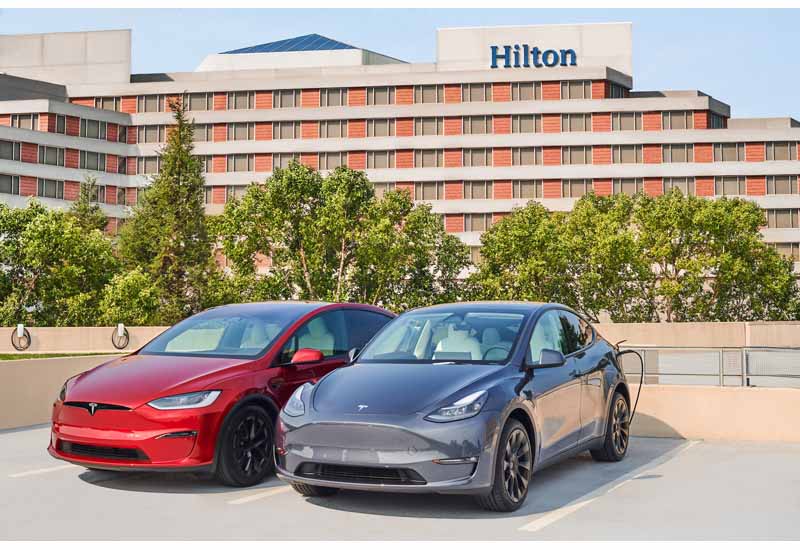 Tesla and Hilton Tesla Wall Connectors