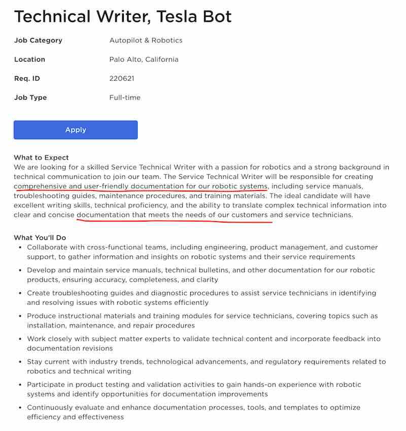 Tesla start writing user guides for Optimus customers