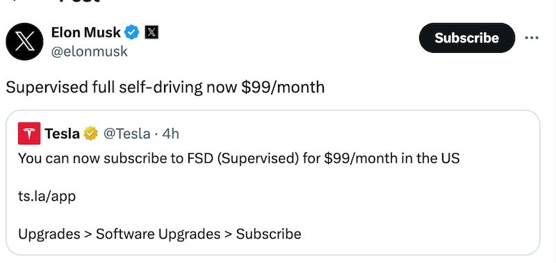 Tesla FSD Subscription Price Finally Gets the $99