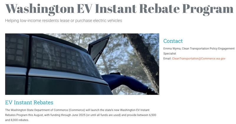 WA Launches EV Instant Rebate