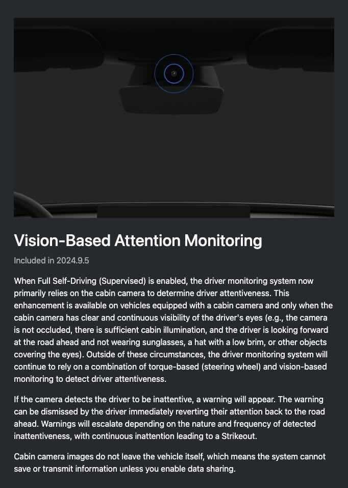 Tesla FSD removes the steering wheel nag by using cabin cameras to monitor driver attentiveness instead