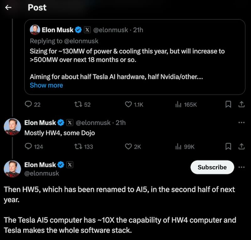 Elon says HW5 change name to Tesla's AI5