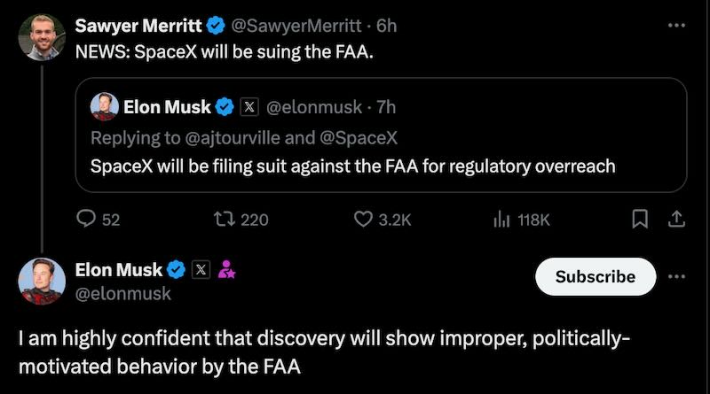 SpaceX will be suing the FAA