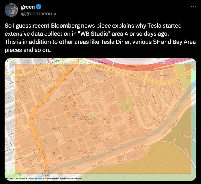 Tesla Robotaxi Extensive data collection in "WB Studio" Area