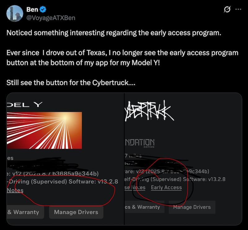 Tesla limits Early Access FSD Program to Texas vehicles