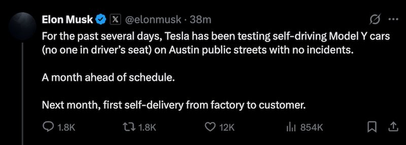 Tesla Robotaxi Launches June 12 in Austin - Autonomous Testing Shows Zero Incidents