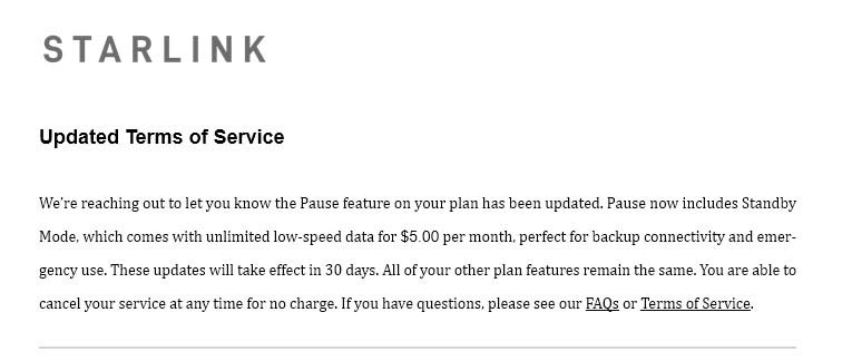 Starlink Pause now includes Standby Mode, which comes with unlimited low-speed data for $5 per month