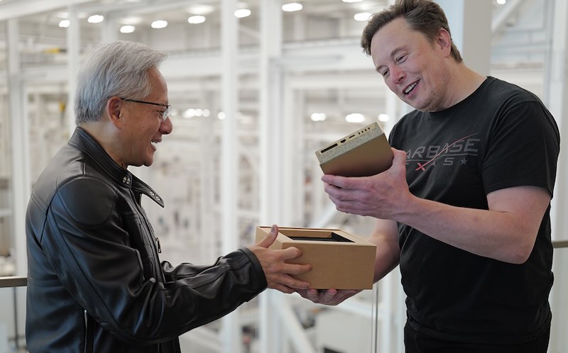 Jensen Huang hand-delivers DGX Spark to Elon Musk