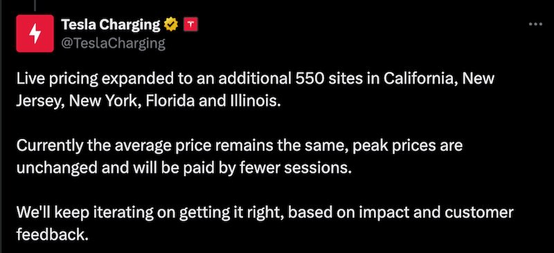 Tesla has introduced live pricing at 550 additional Supercharger sites.