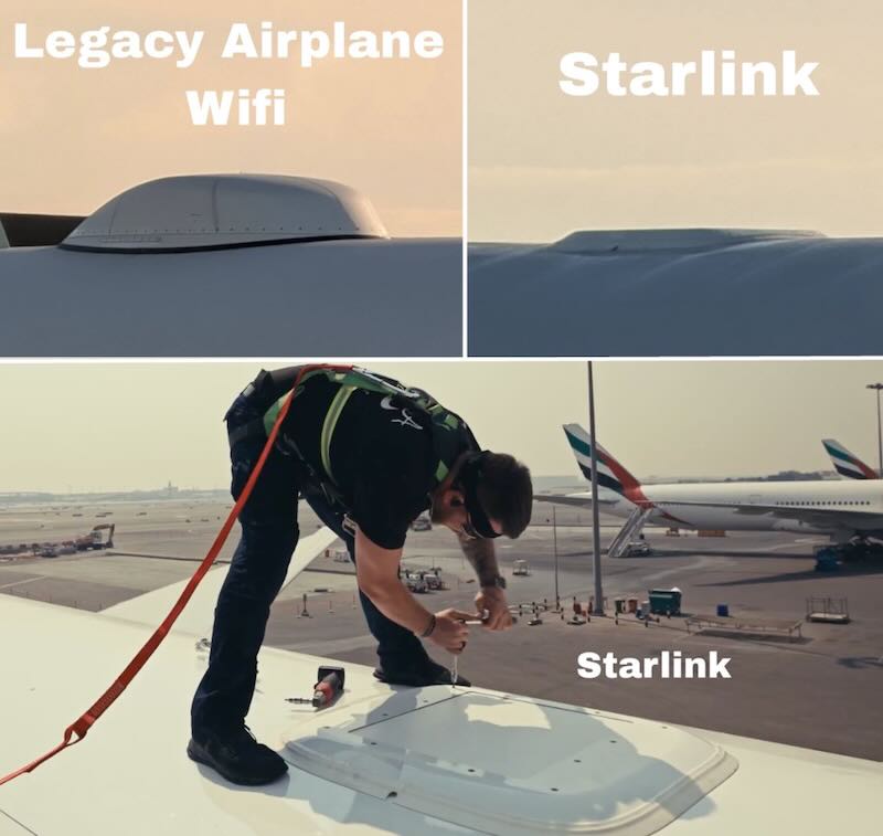 Starlink for aviation has dramatically thinner satellite antennas, which help reduce fuel consumption compared to bulky legacy satellite antennas.