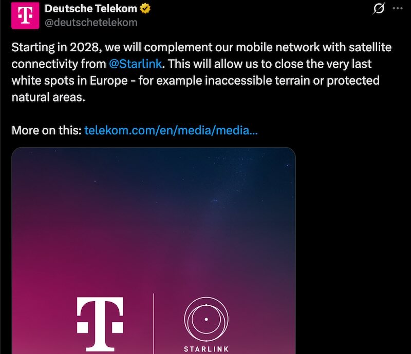 Starlink to be working with Deutsche telekom to enable Starlink Mobile in Europe