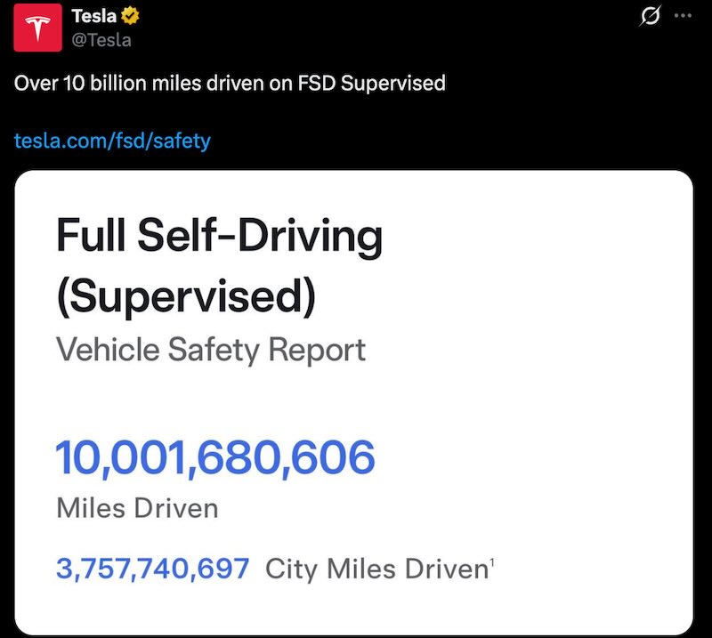 Over 10 billion miles driven on FSD Supervised