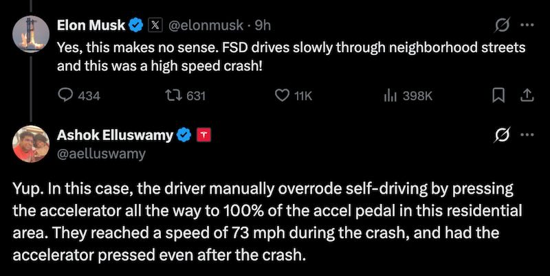 Tesla confirmed the Model 3 crash in Texas happened after the driver manually overrode the self-driving system by pressing the accelerator.