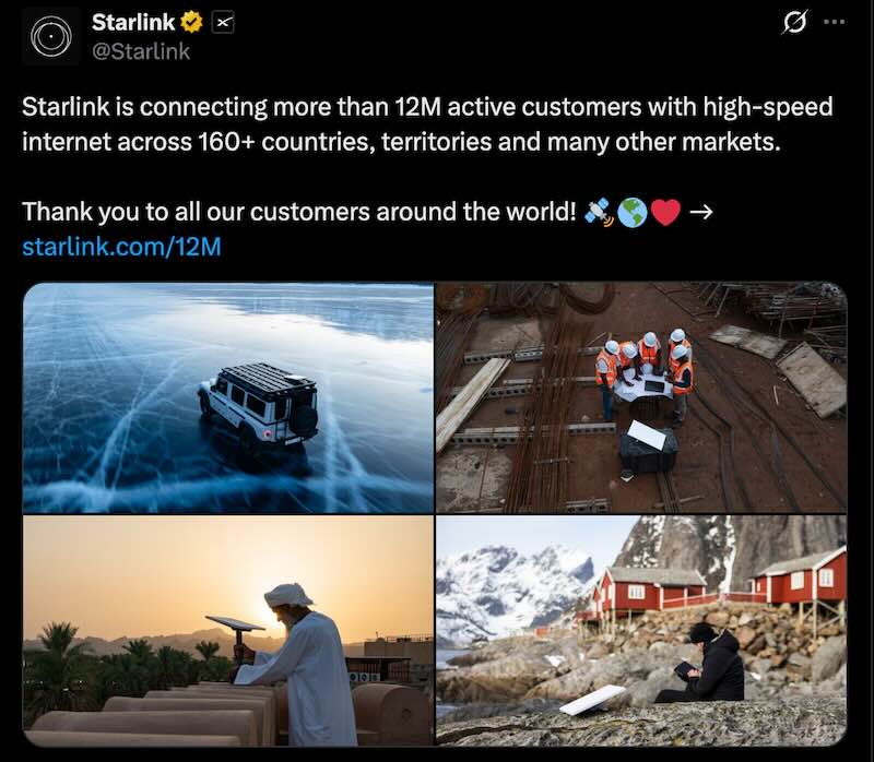 SpaceX has officially announced that Starlink now has over 12 million active customers